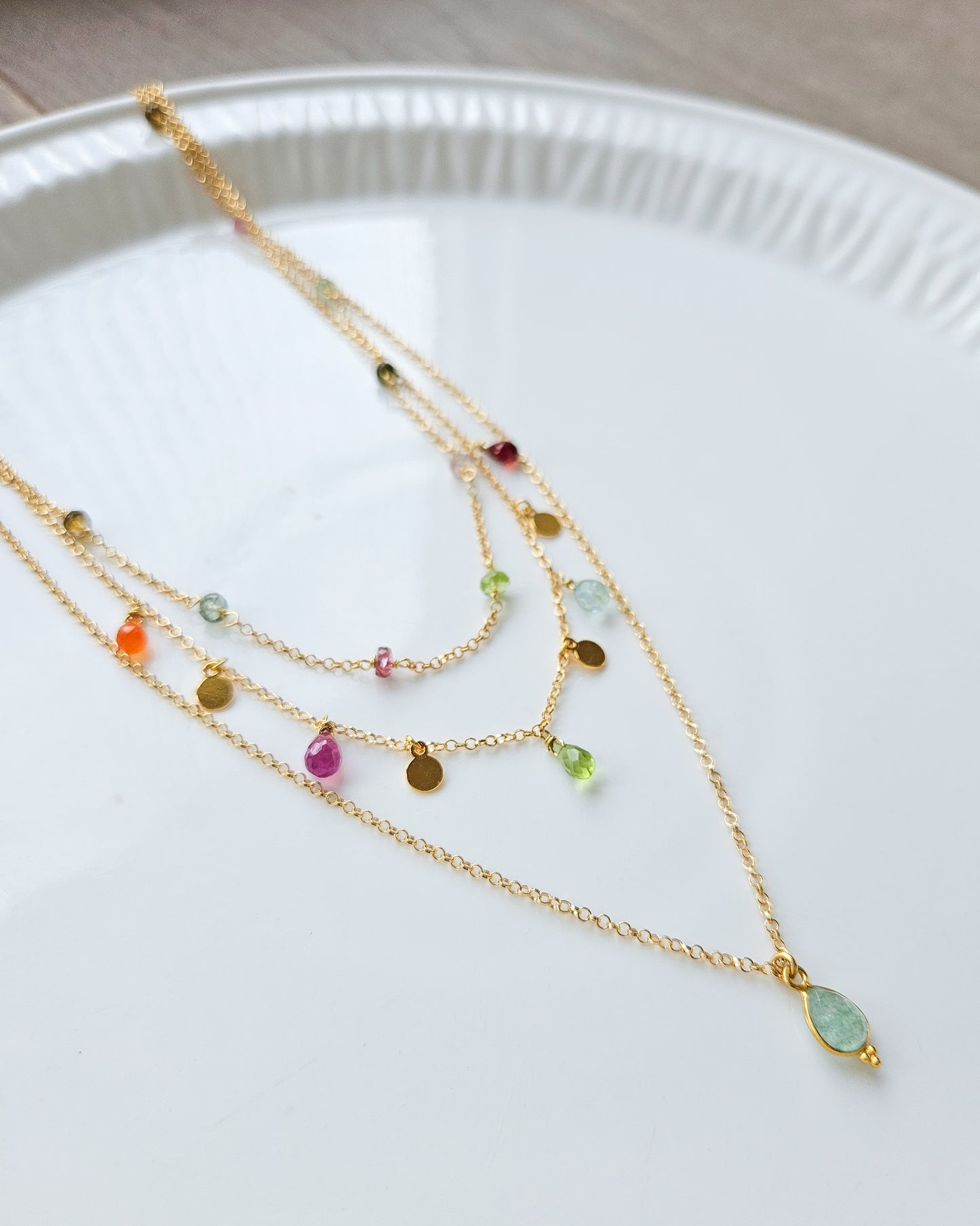 Collana a Tre fili con tormalina e Amazzonite