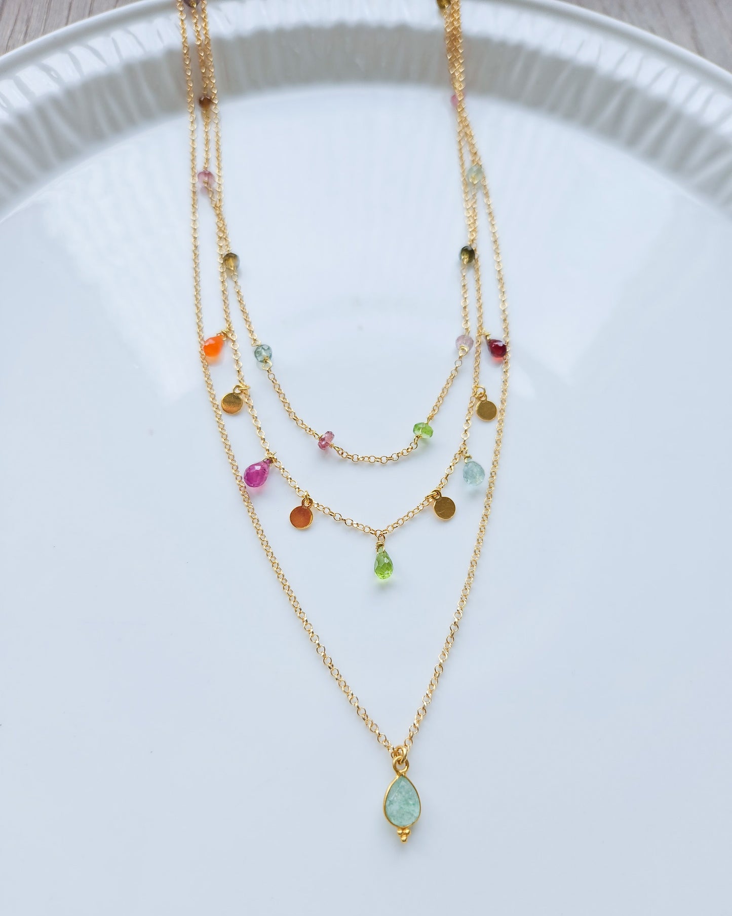 Collana a Tre fili con tormalina e Amazzonite