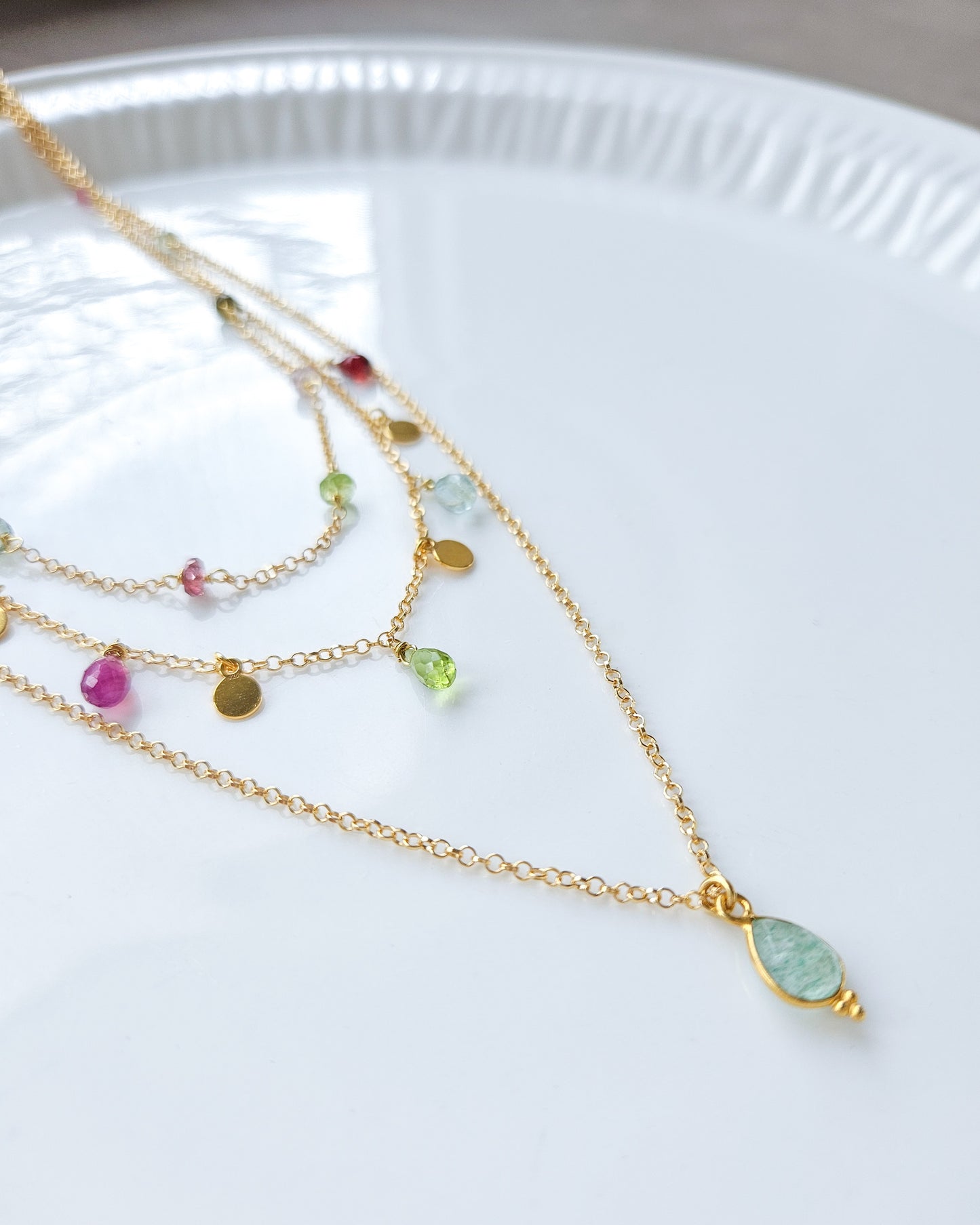 Collana a Tre fili con tormalina e Amazzonite