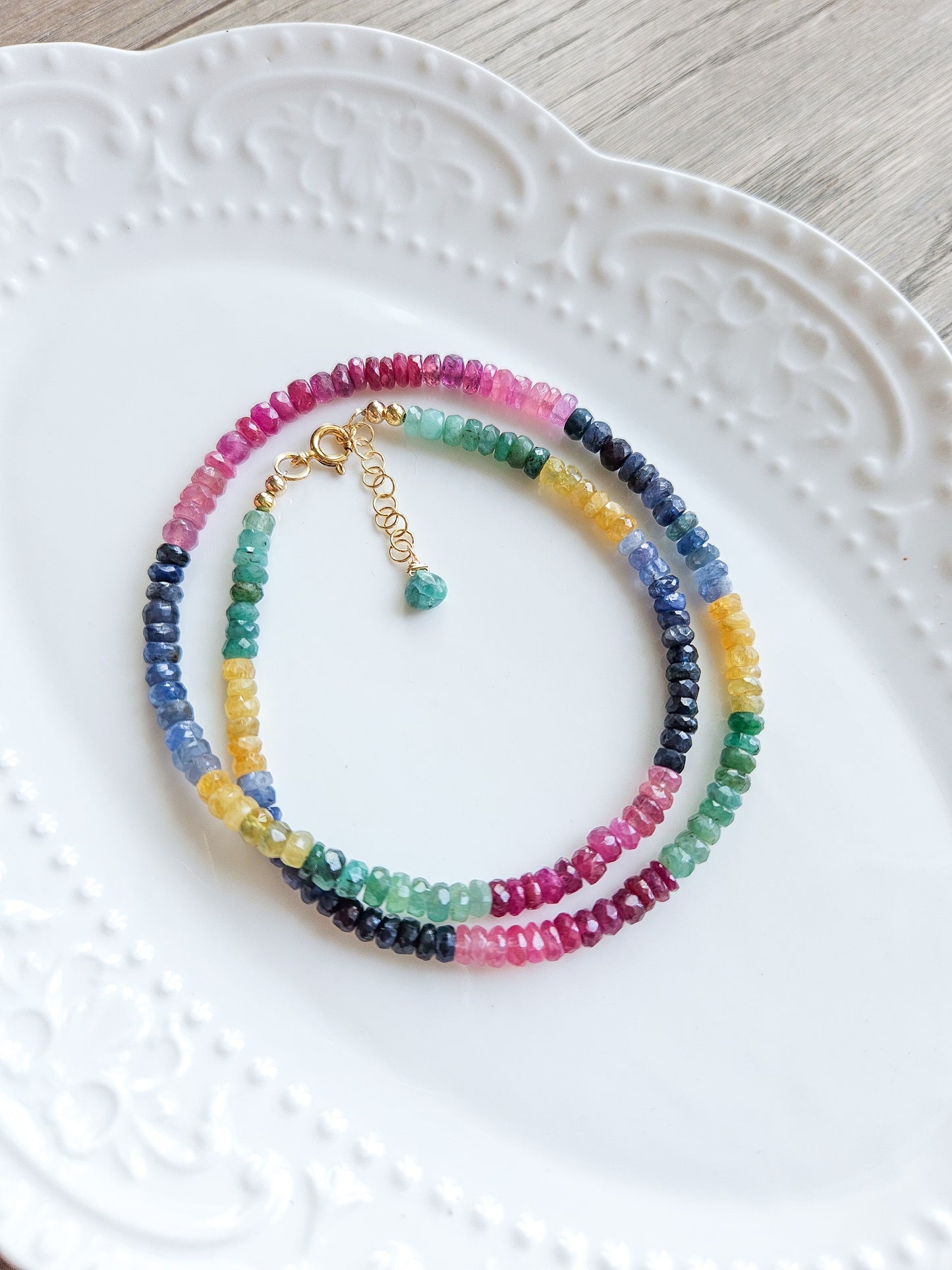 Sapphire, ruby and emerald choker
