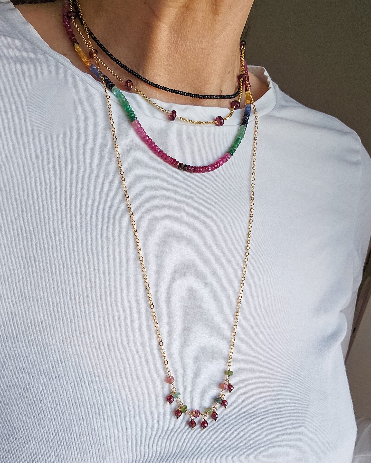 Sapphire, ruby and emerald choker