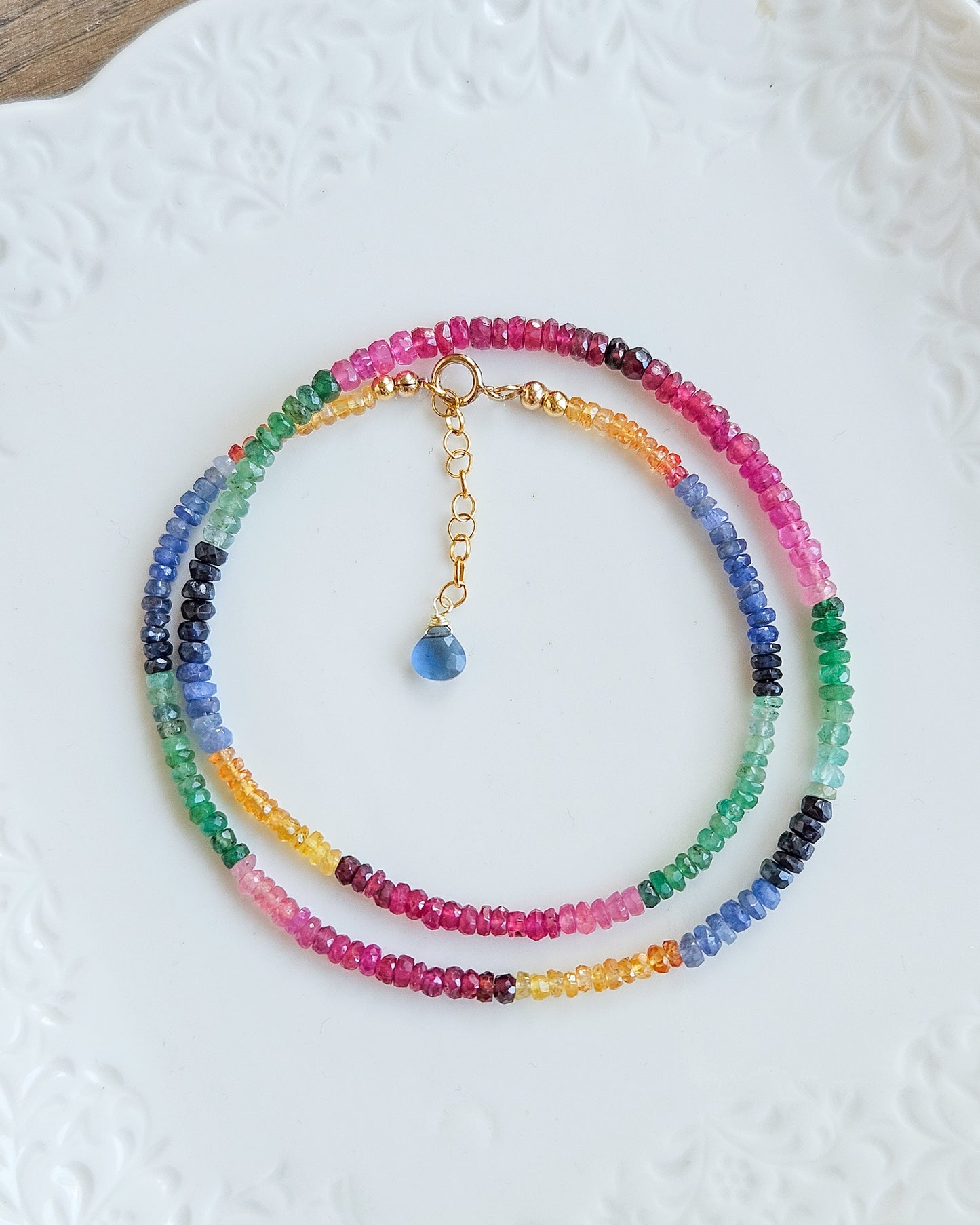 Sapphire, ruby and emerald choker