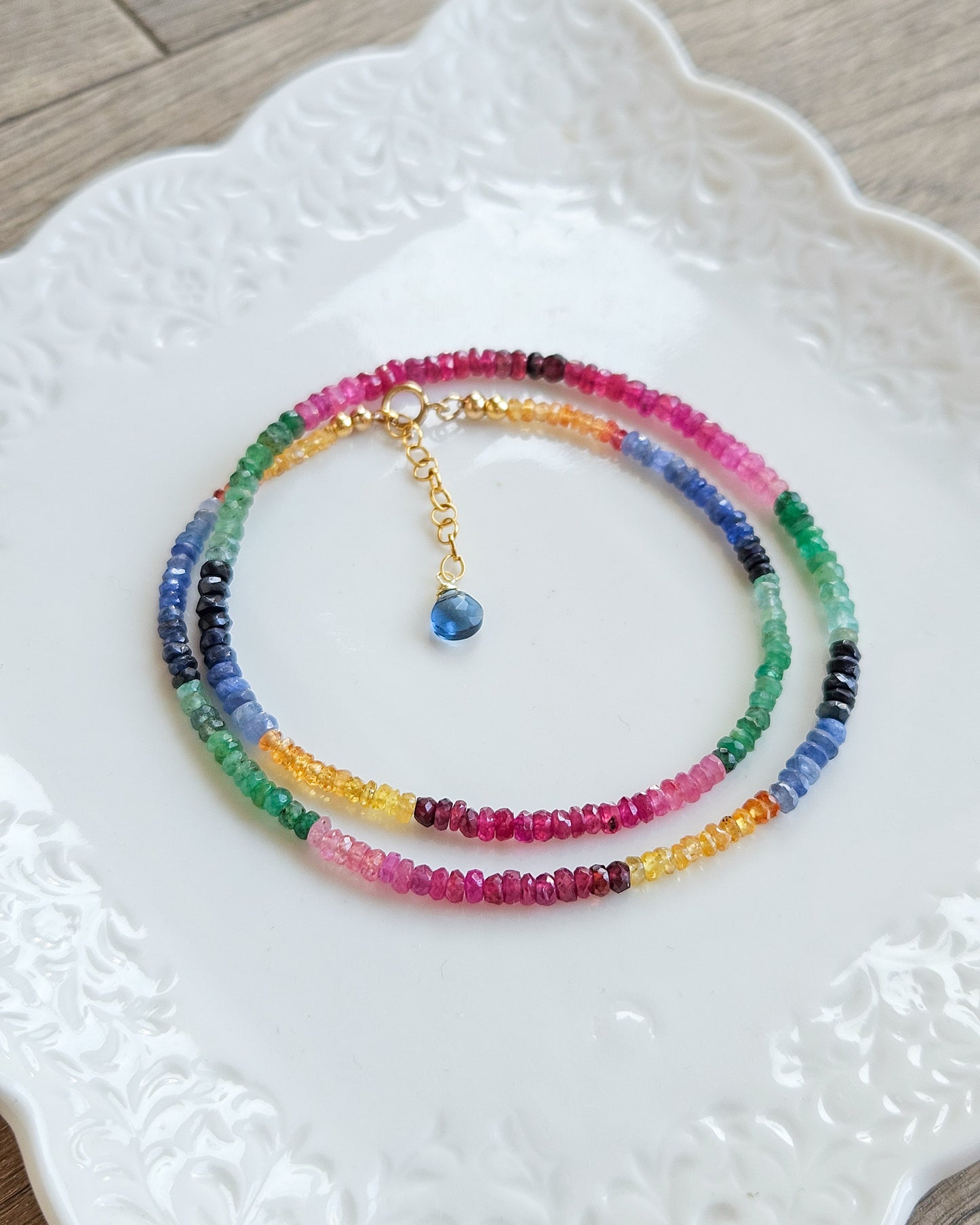 Sapphire, ruby and emerald choker