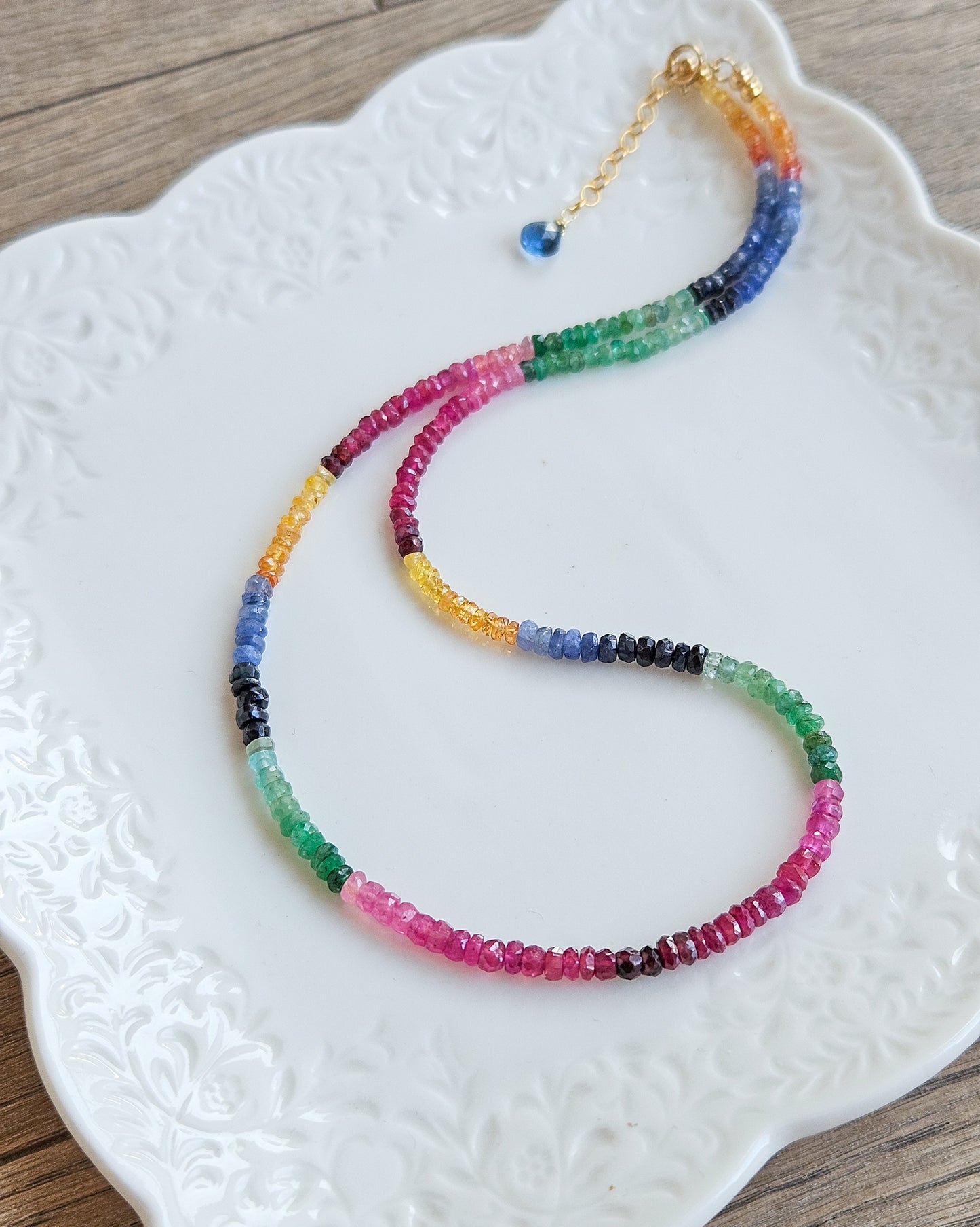 Sapphire, ruby and emerald choker