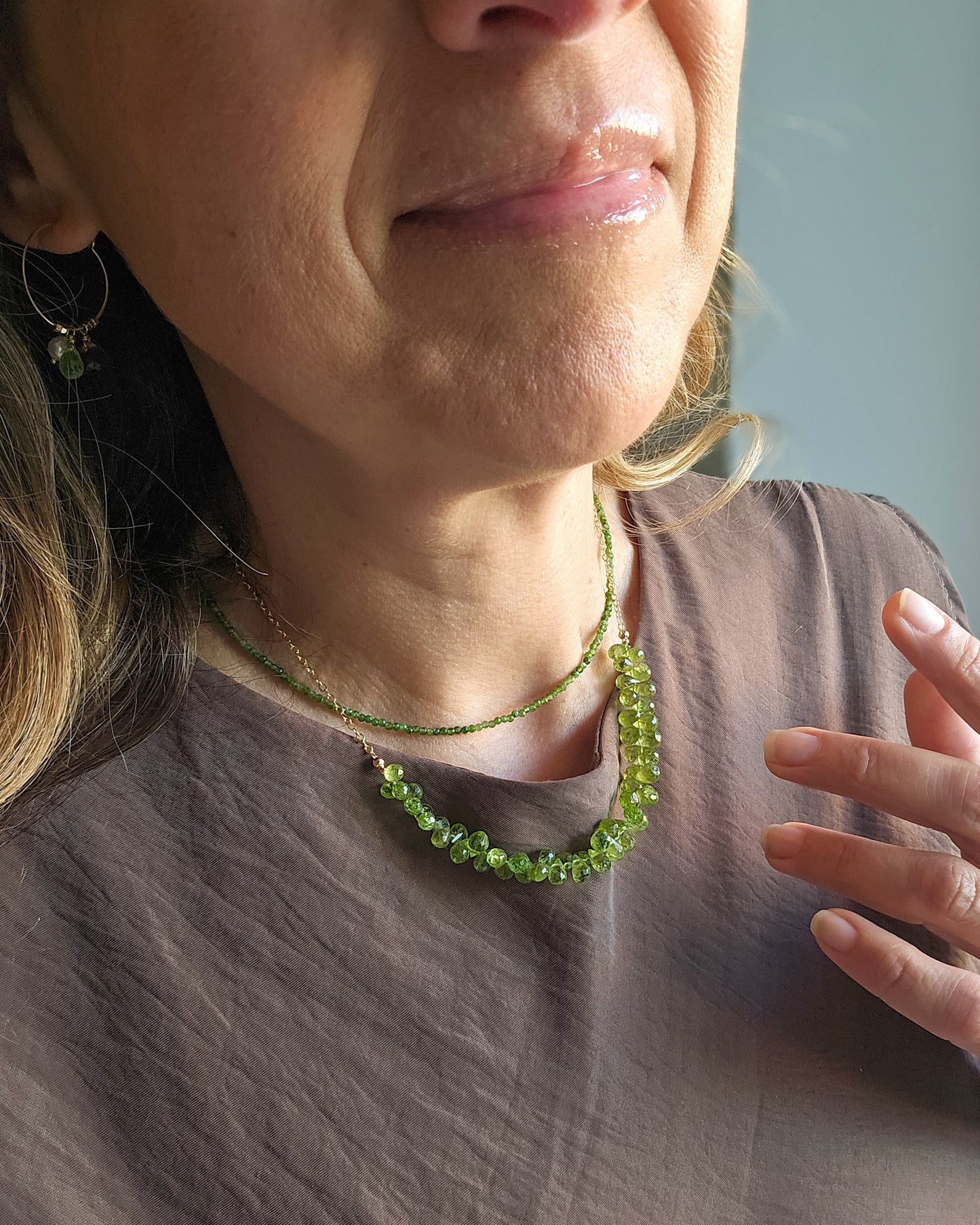 Collana gocce di peridoto