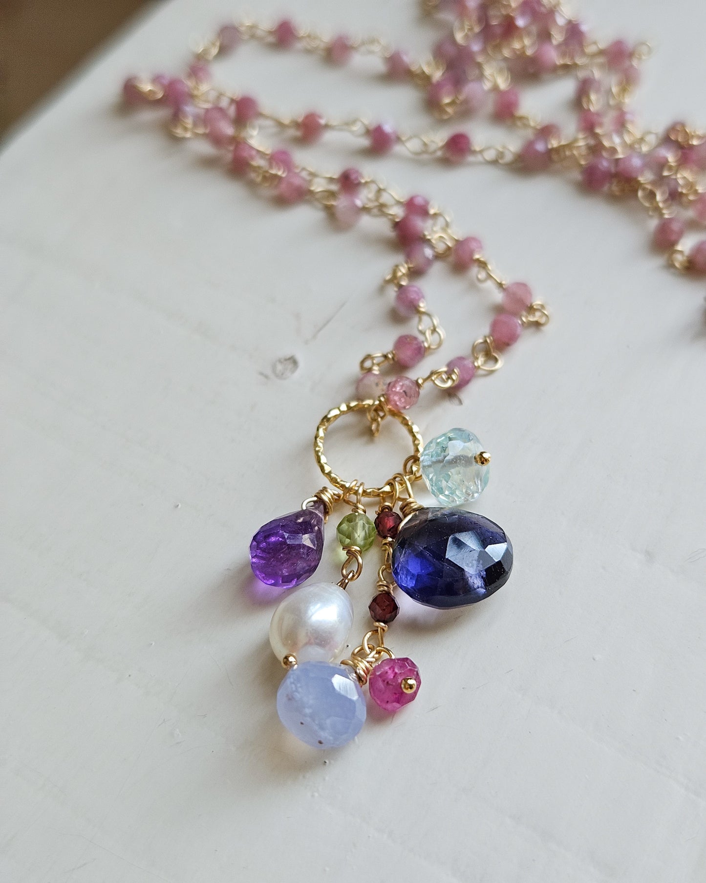 Collana Rosario lunga con tormalina rosa