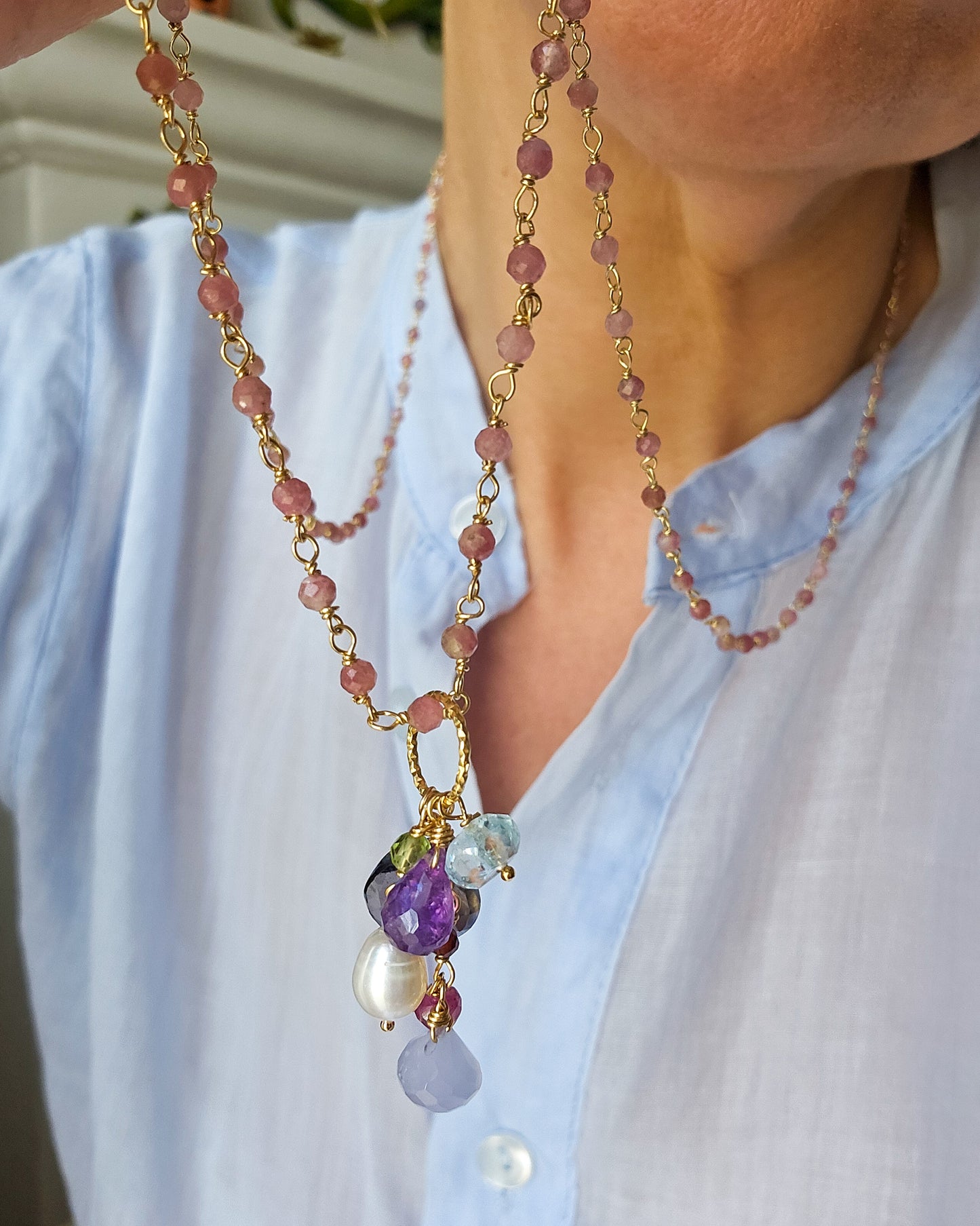 Collana Rosario lunga con tormalina rosa