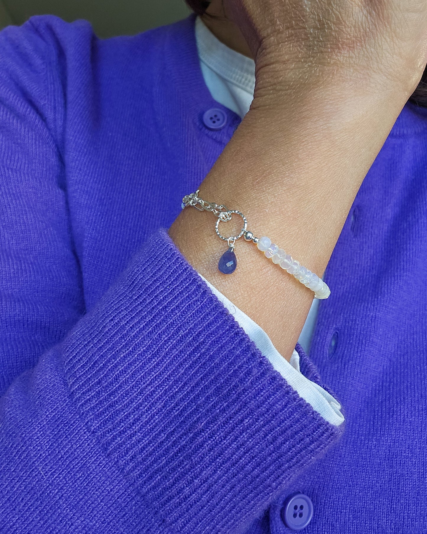 Bracciale Opale cangiante e Tanzanite