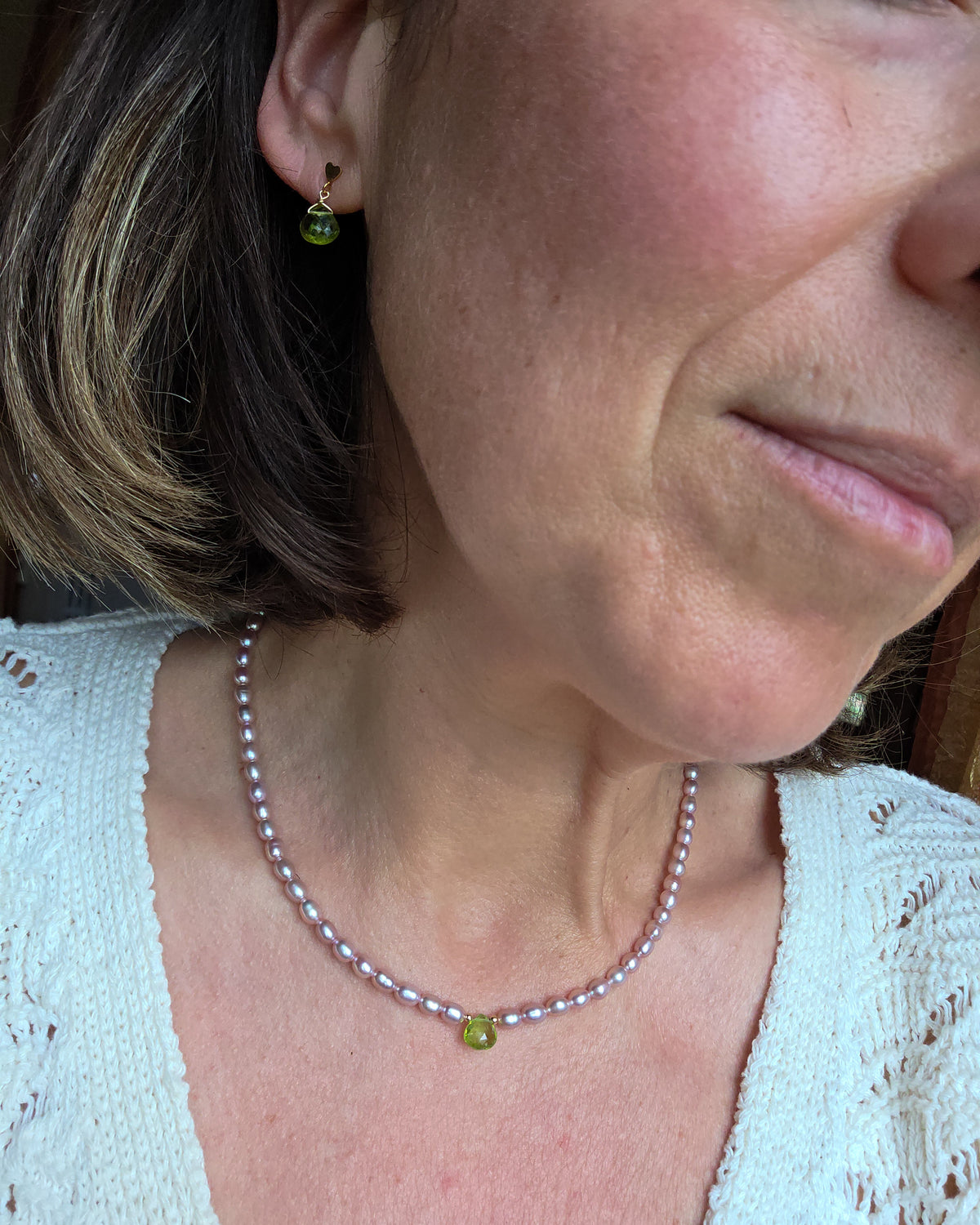 Collana perle rosa e peridoto