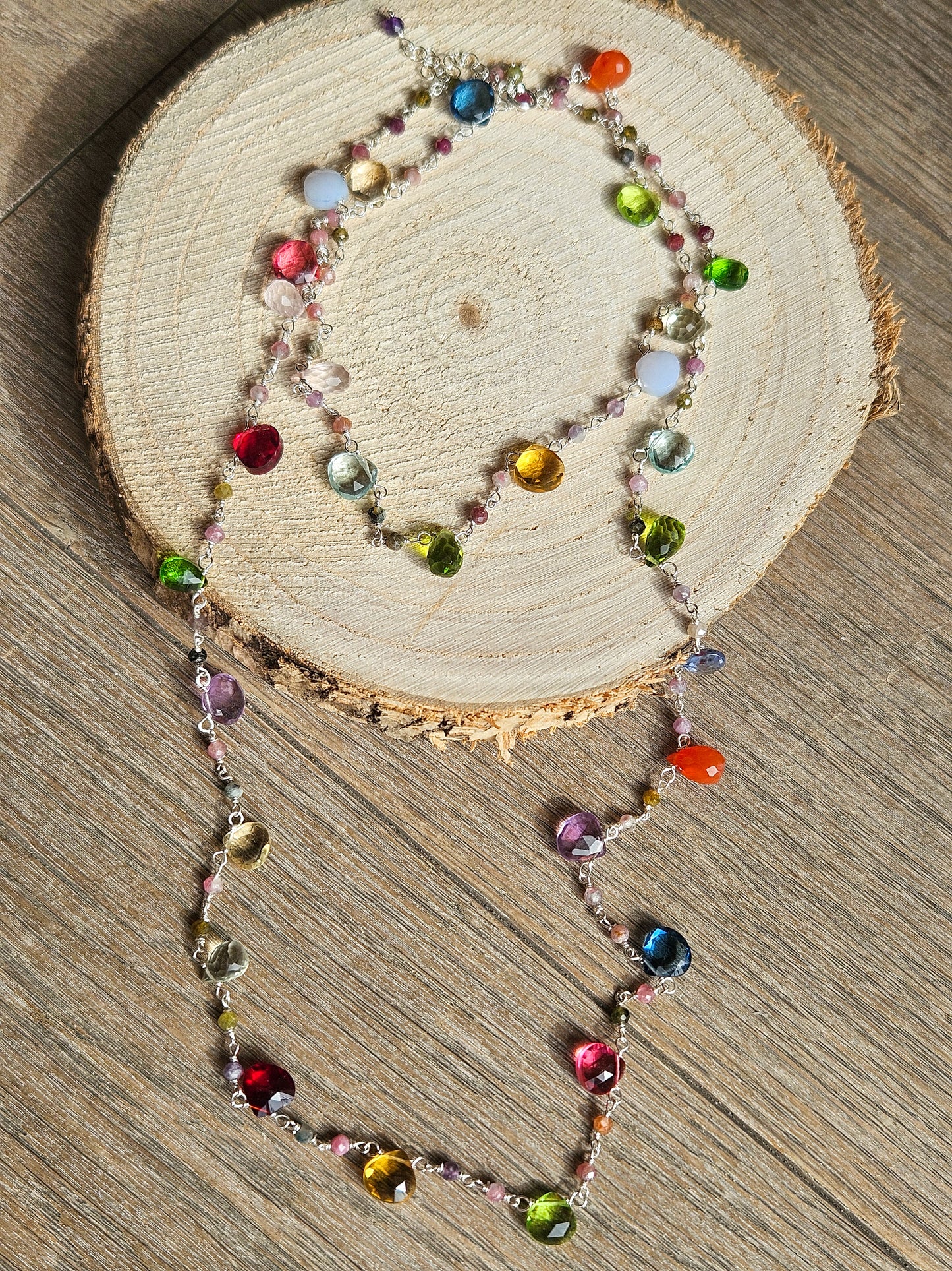 Rosary Necklace with Tourmaline and Colored Stones Silver