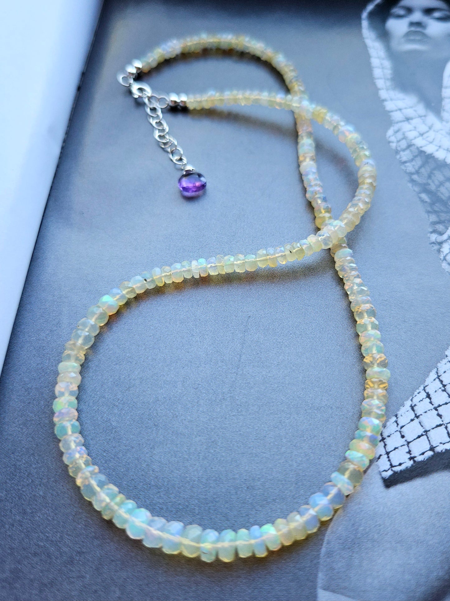 Iridescent White Opal Choker