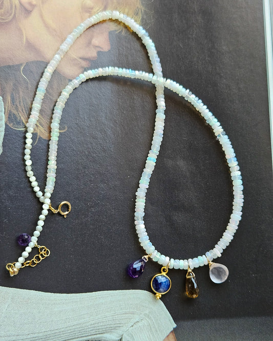 Opal and semiprecious stone necklace