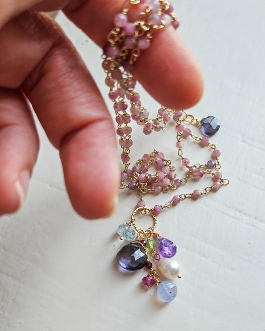 Collana Rosario lunga con tormalina rosa
