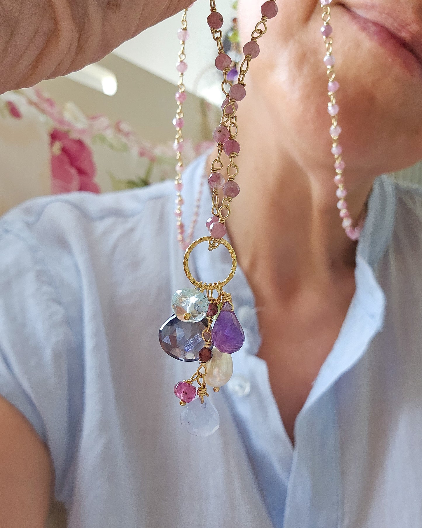 Collana Rosario lunga con tormalina rosa