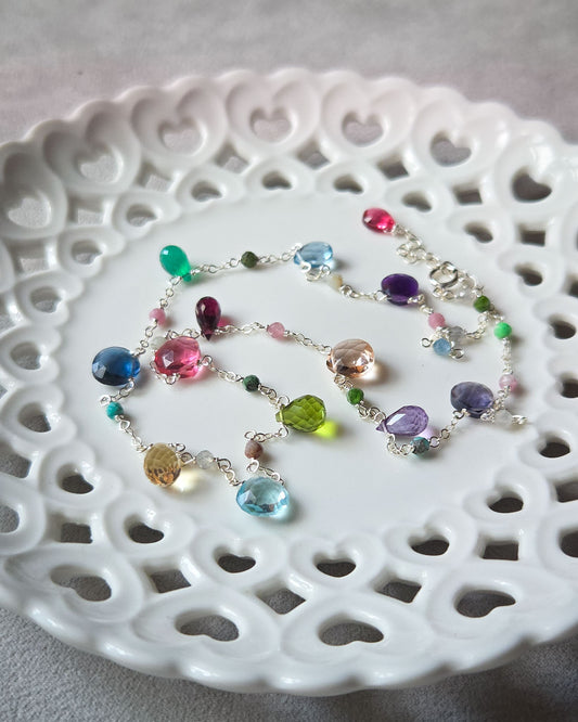 Girocollo rosario con gemme colorate argento