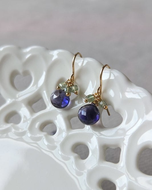 Orecchini Iolite blu e apatite verde