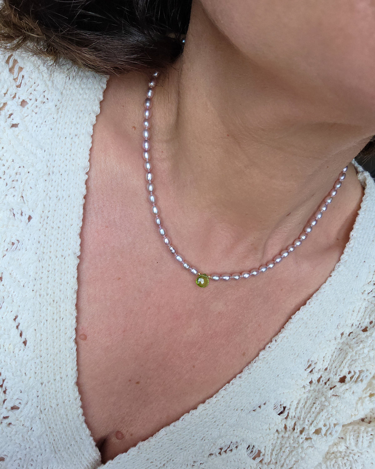 Collana perle rosa e peridoto