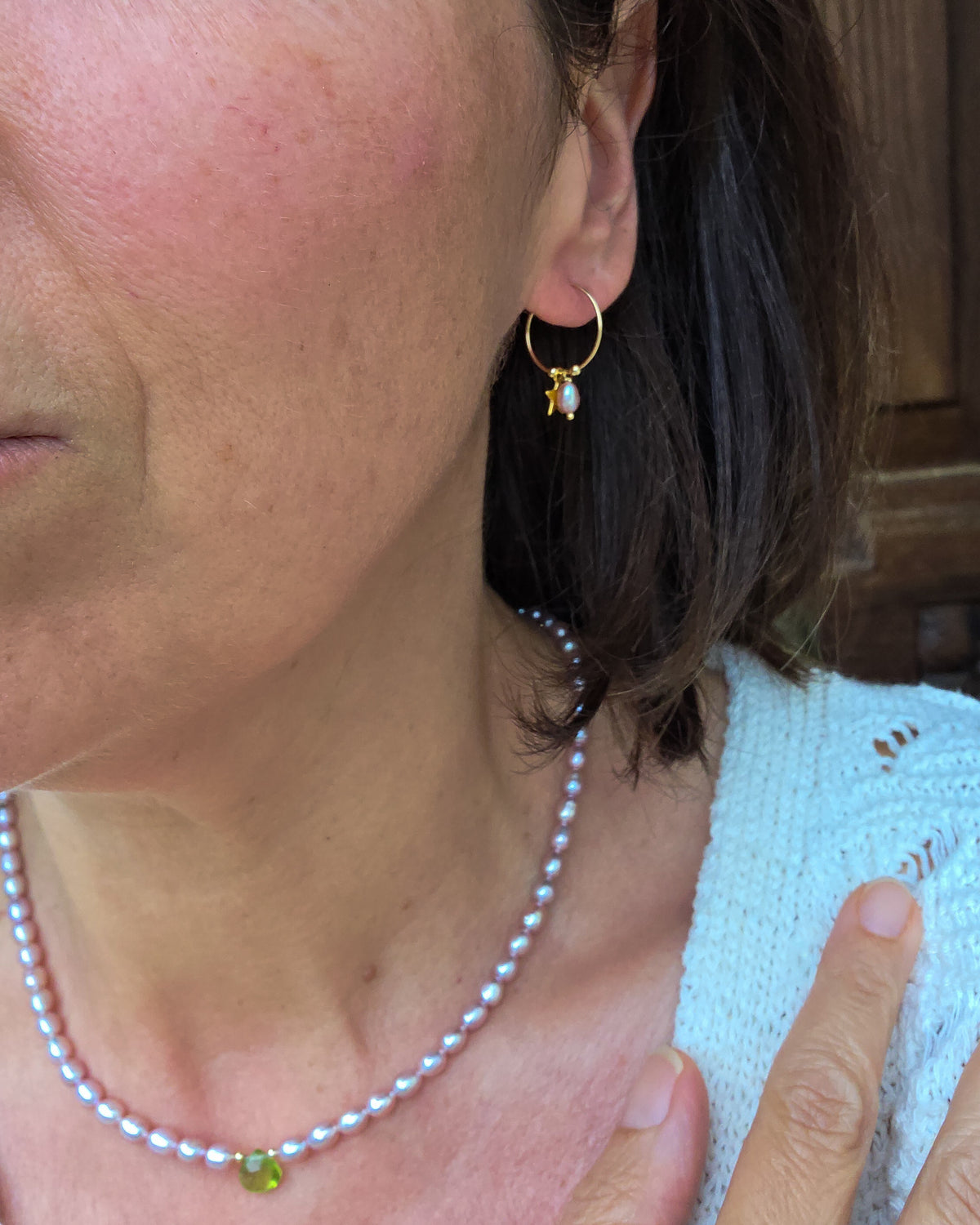 Orecchini perla rosa e peridoto